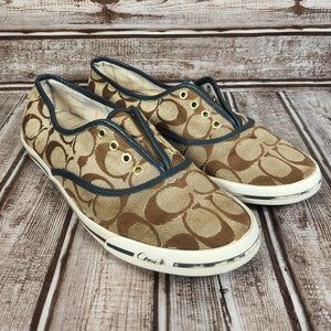 COACH AUDRINA Women's 7.5 Casual Logo Sneaker Tan Brown Pull On Shoe No Laces